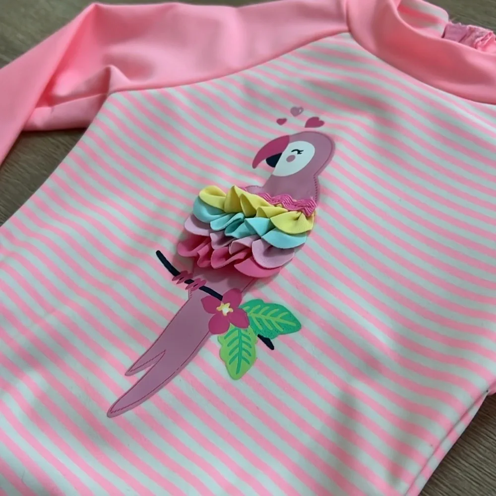 Little Me Baby Girl Long Sleeve Rash guard One Piece Swimsuit Neon 18 24 months